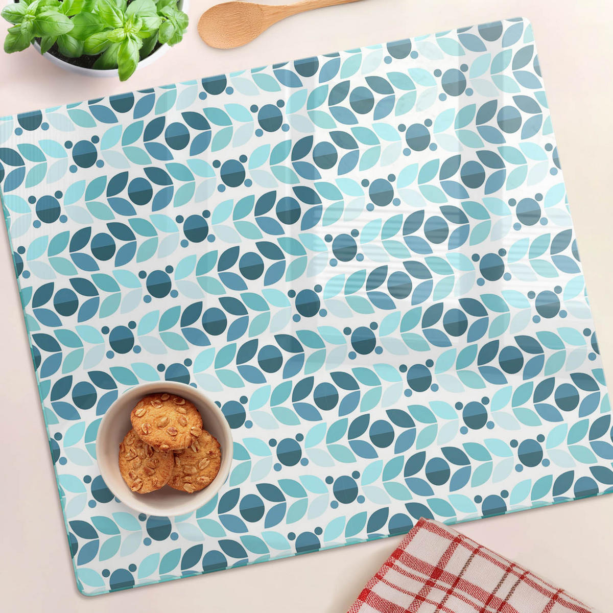 GLASPLATTE 60x52 cm Geometrische Figuren - Blau, Glas (60/0.4/52cm) - TULUP