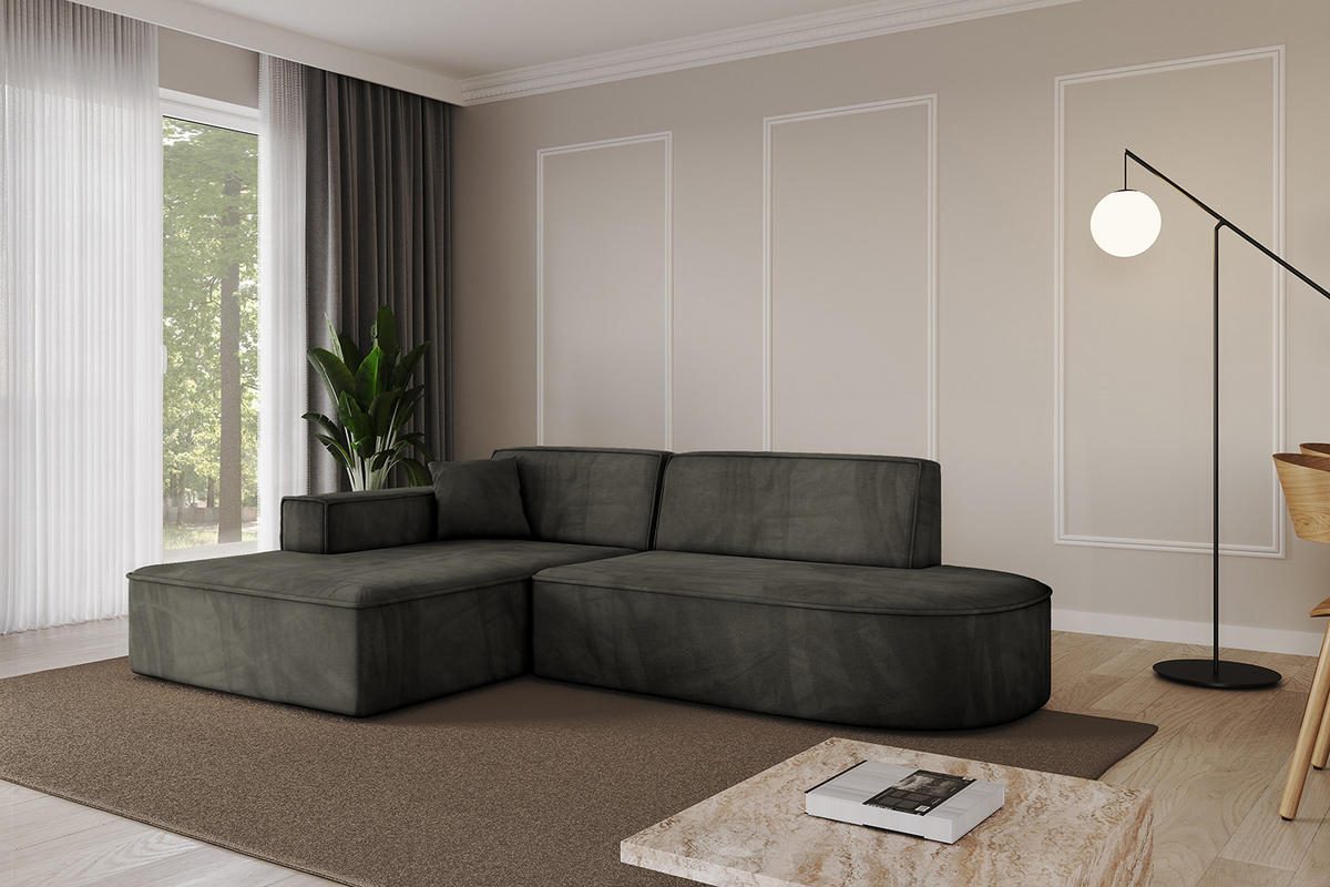 ECKSOFA Ottomane Links IREA-L1-v4 - 232x165x77 cm Schwarz - Schwarz, Holzwerkstoff/Textil (232/165cm) - ALTDECOR