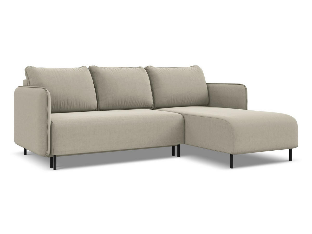 ECKSOFA mit Schlaffunktion Samt Stoff Creme - Perlmutt/Creme, Holz/Textil (236/162cm) - Makamii