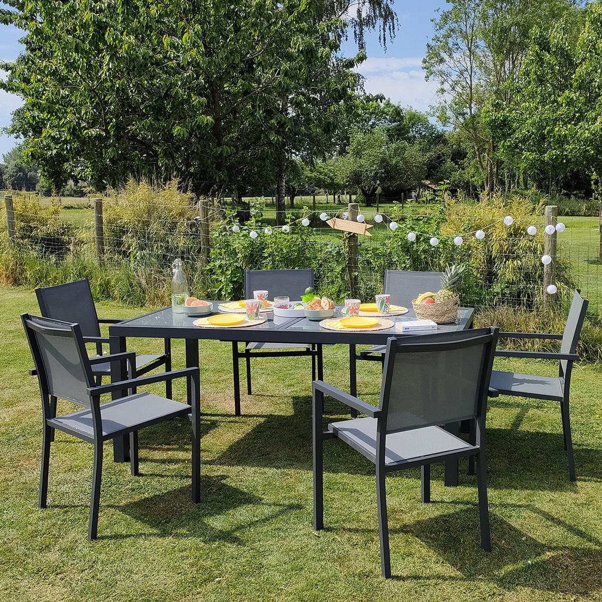 GARTENMÖBEL Firenze Grau und anthrazit 8 Plätze - Grau, Metall - Happy Garden