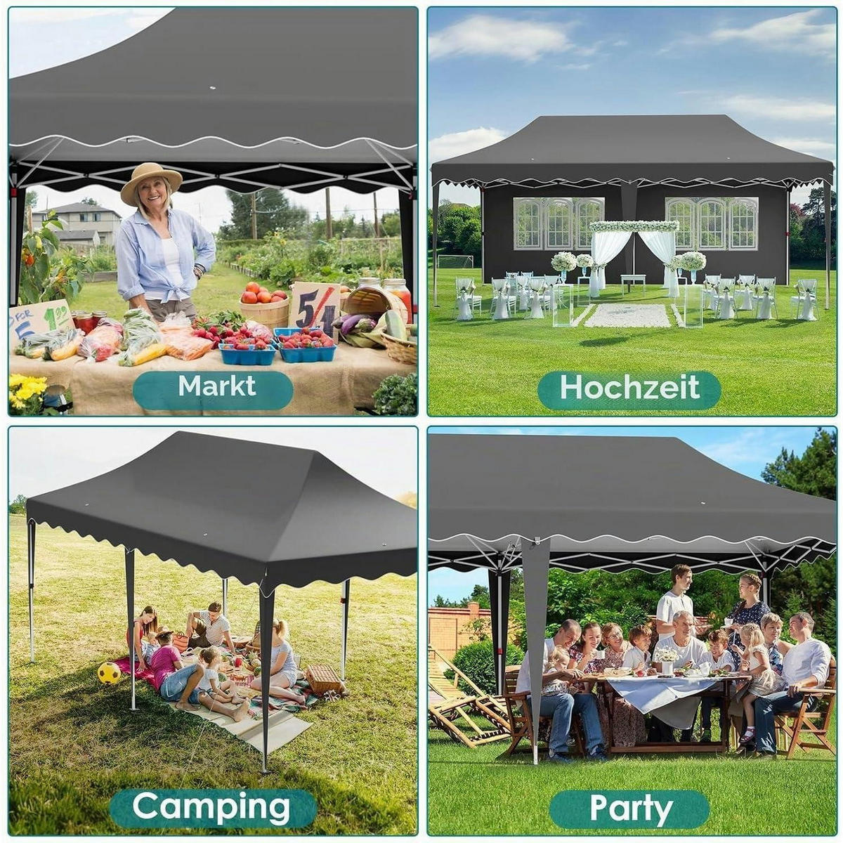 FALTPAVILLON 3x6 m Grau Wasserdicht mit 6 Seitenwänden, winterfest - Grau, Textil (300/310/600cm)