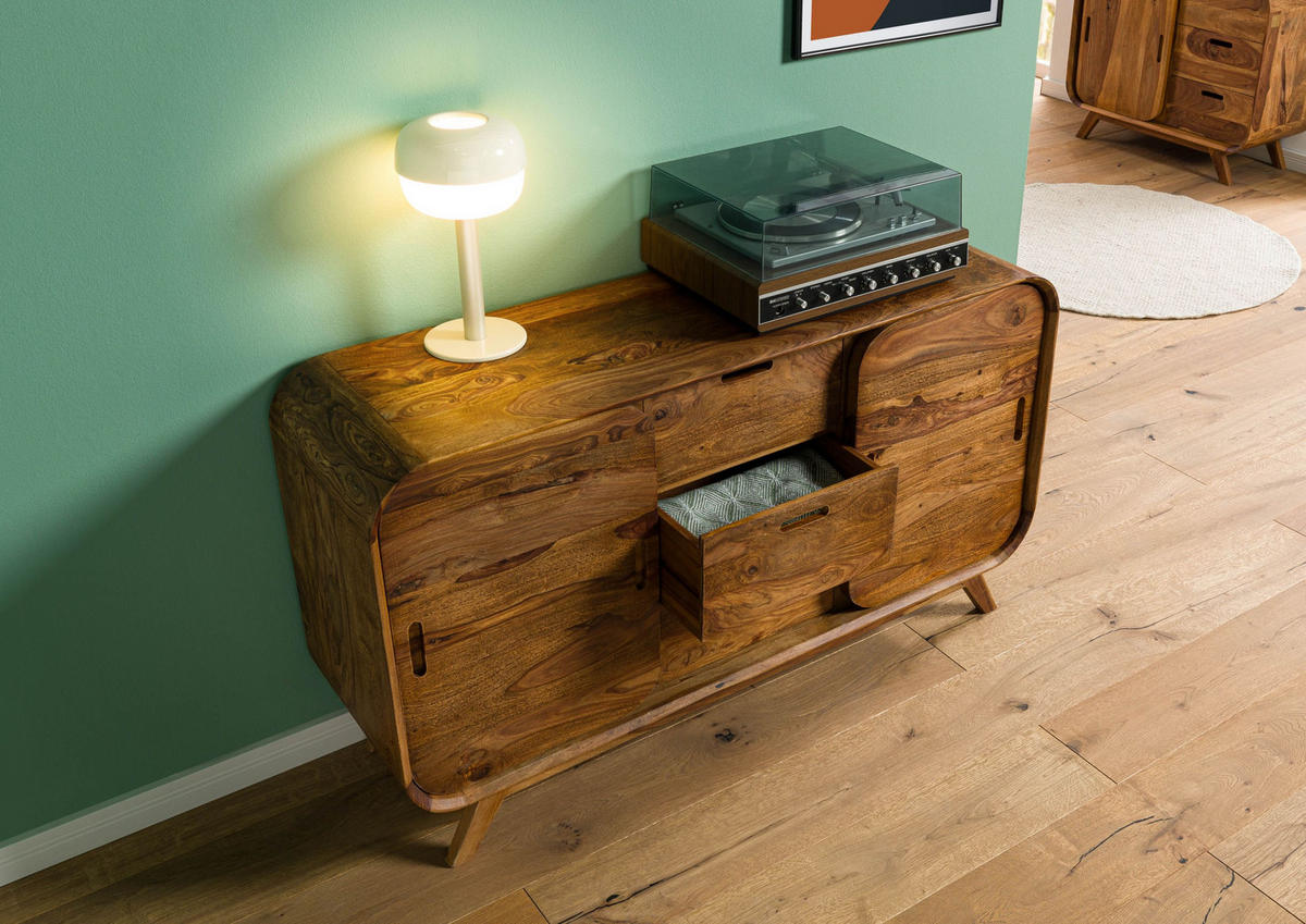 SIDEBOARD Sheesham 134x40x75 hellbraun lackiert MAILAND #101 - Braun, Holz (134/75/40cm) - Massivmoebel24