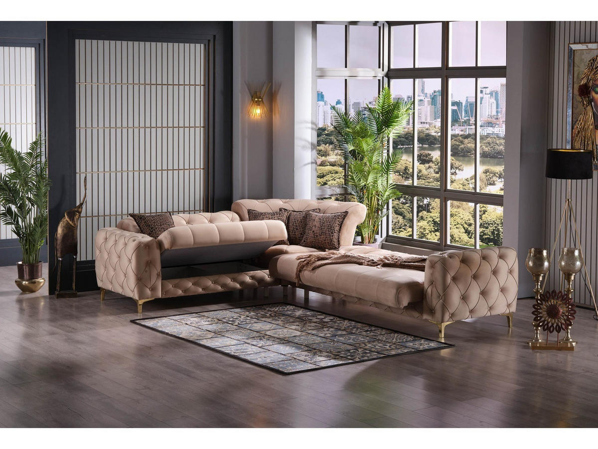 ECKSCHLAFSOFA Acelya Beige - Langer Schenkel Rechts - Beige, Holzwerkstoff/Kunststoff (245/315cm)