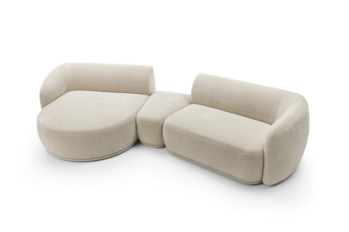 ECKSOFA Nobis Beige, Modulares Sofa mit abgerundeter Seite und Dreieckspouffe, linke seite - Beige, Holzwerkstoff/Textil (357/147cm) - Bettso