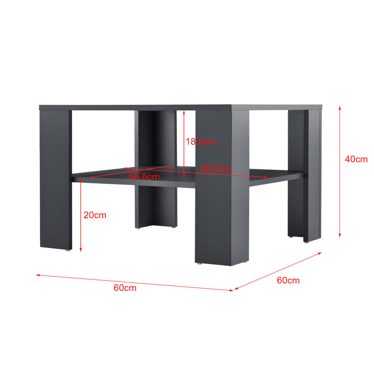 COUCHTISCH Aachen 60/60/40 - Grau, Holzwerkstoff (60/60/40cm) - [en.casa]