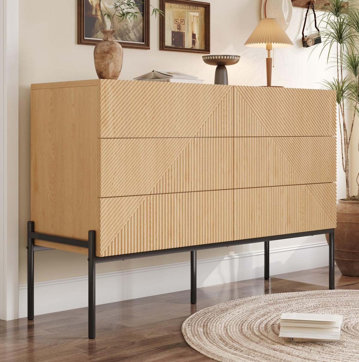 SIDEBOARD 115,5/38/75 cm mit 6 Schubladen in Natur mit 3D-Struktur - Naturfarben, Holzwerkstoff (115.5/75/38cm) - BEAOK