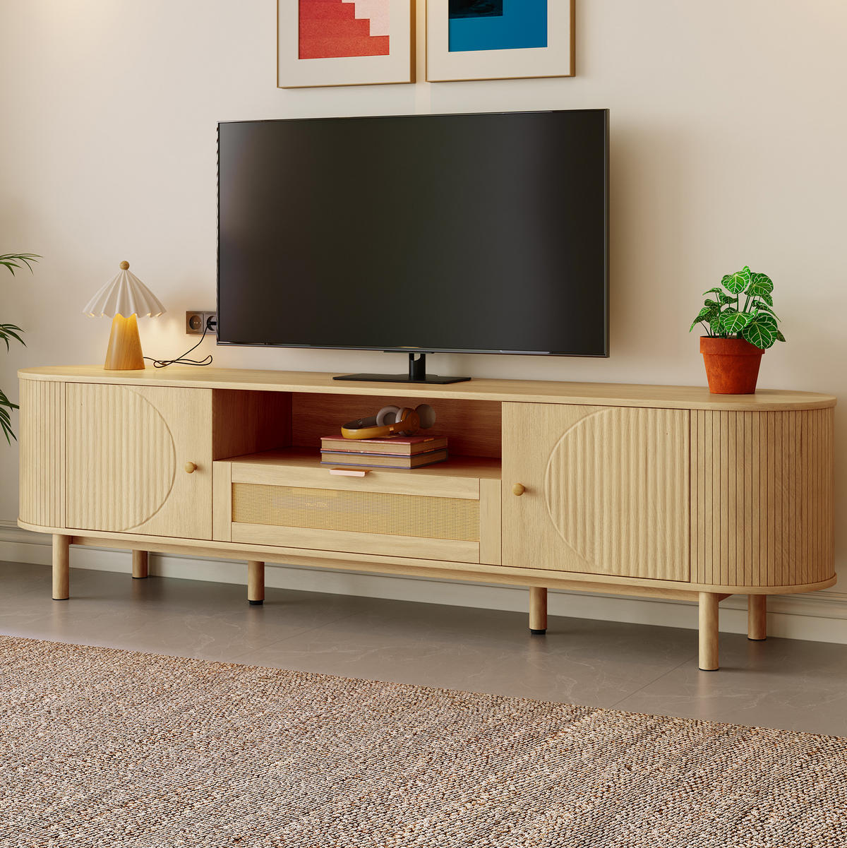 TV-SCHRANK mit Rattanschublade 175 x 36 x 51 cm MDF Natur - Braun, Holzwerkstoff (36/51/175cm) - Beauniv