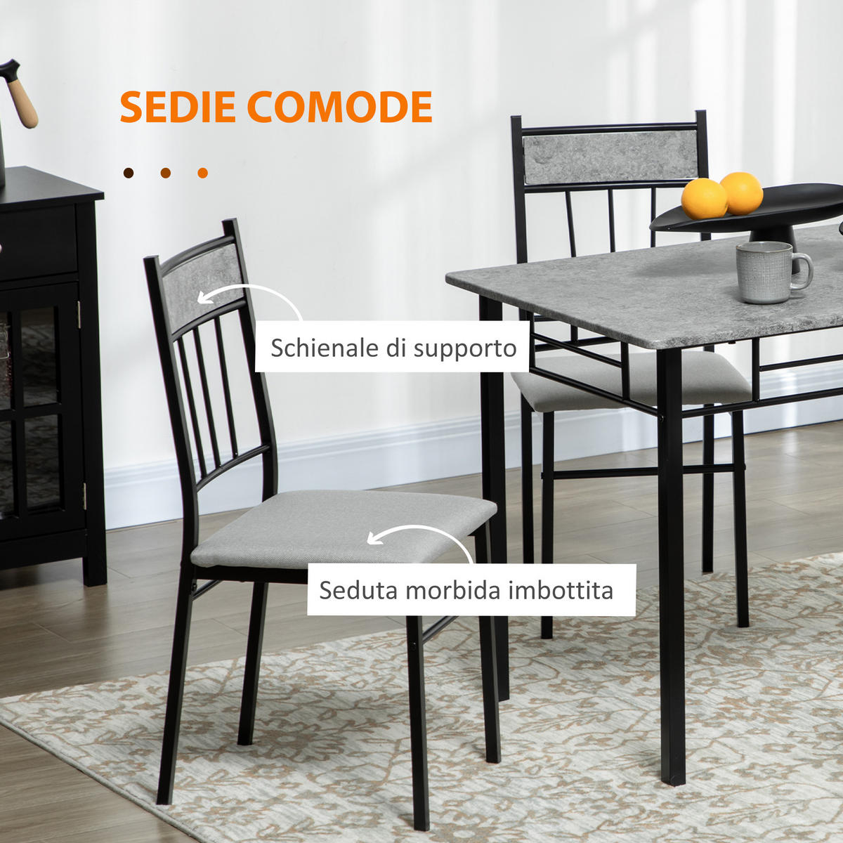 ESSZIMMER-SET, Metall rechteckig 5-teilig, grau-schwarz - Grau, Holzwerkstoff (70/75.5/107cm) - Vallsero