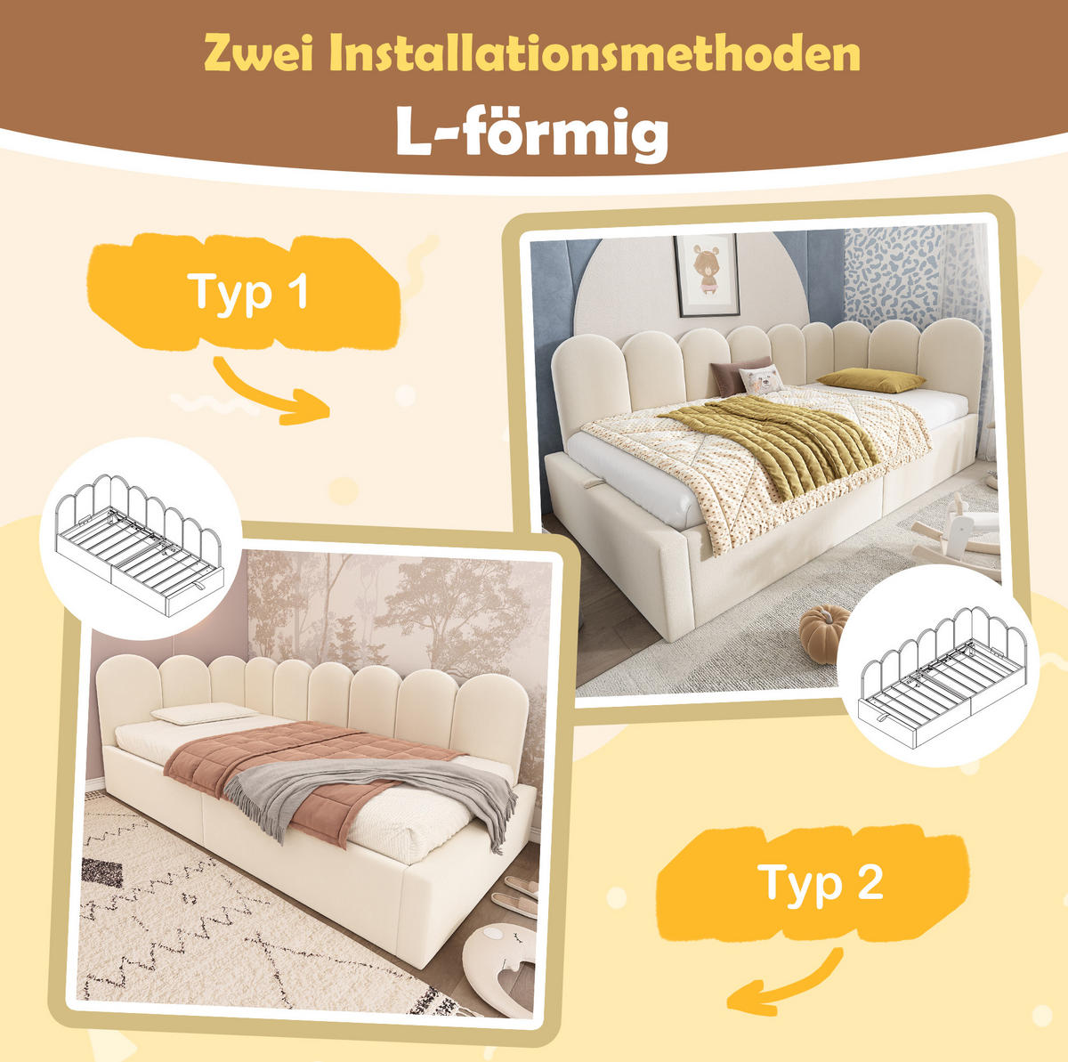 POLSTERBETT 90/200 cm Beige aus Samt mit Stauraum - Beige, Textil (90/200cm) - OKMYHOME