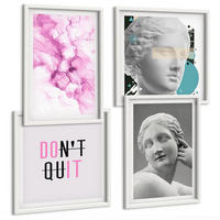 BILDER SET 4er Set - 50x50 cm & 40x60 cm Weißer Rahmen - Abstrakte Aquarellskulptur - Weiß, Kunststoff (50/50cm) - TULUP