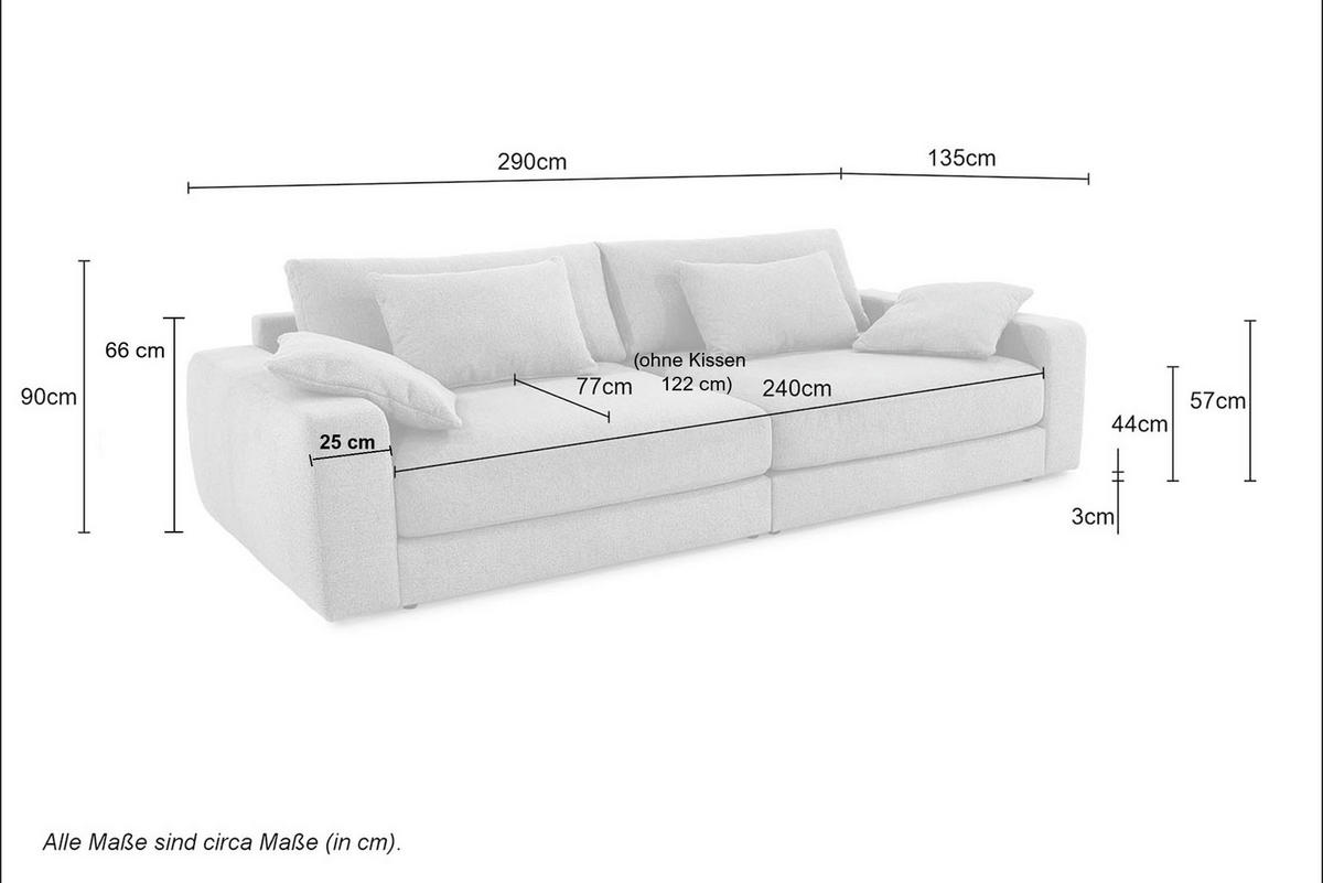 BIG-SOFA mit Federkern B290/T135/H90 cm extratief, Liegefläche 122x240 cm, Flachgewebe Hellgrün / 15247 - Schwarz/Hellgrün, Kunststoff/Textil (290/90/135cm) - luma-home