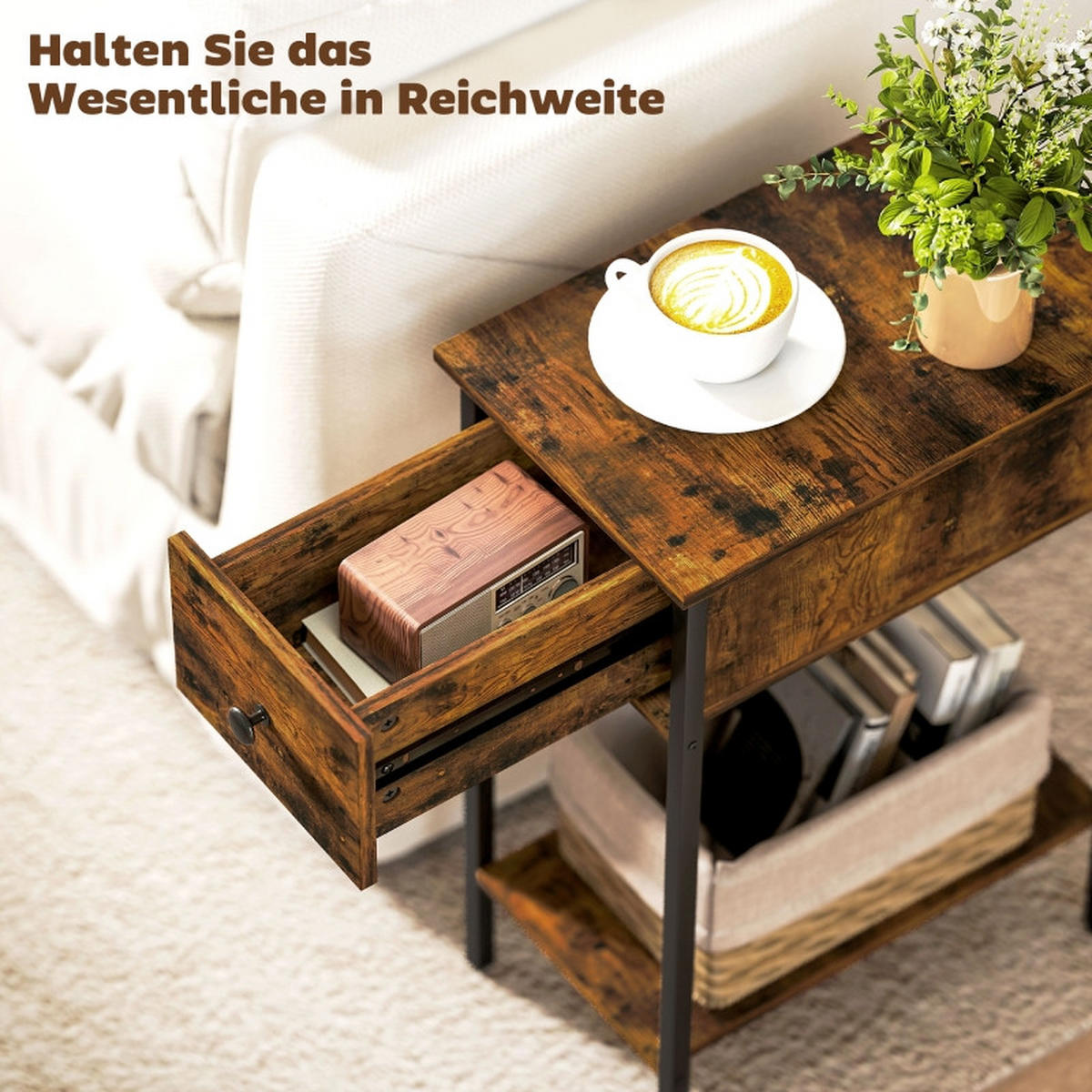 NACHTTISCH aus Holz mit Schublade & offenem Fach, 25/39,8/58,2 cm, Braun - Braun, Holz (25/58.2/39.8cm) - Redom