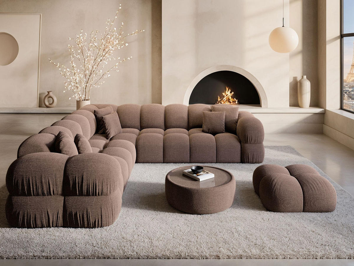 COUCH Monteverde L-Form Braun Strukturstoff - Braun, Textil (253/253cm)