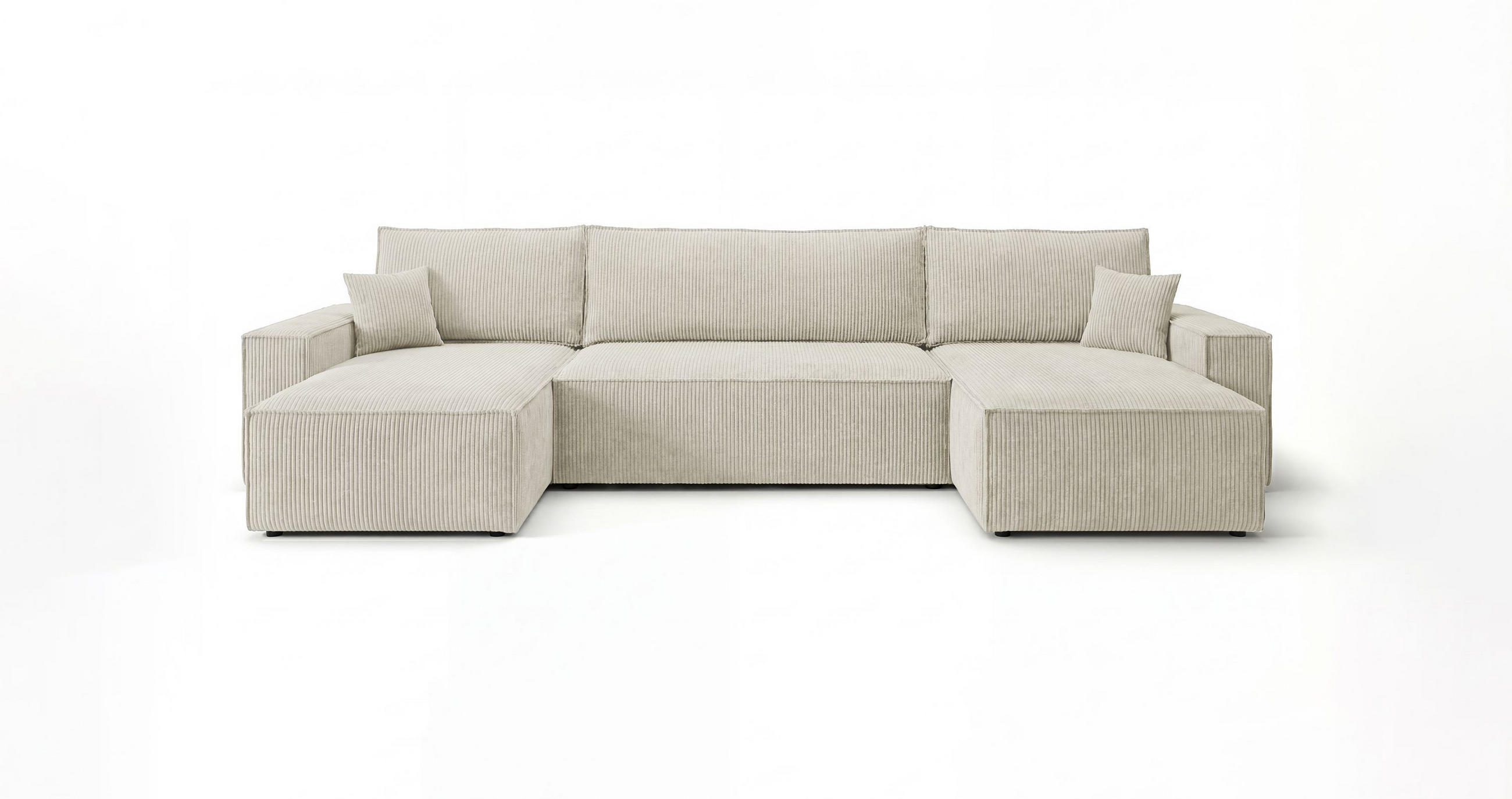 WOHNLANDSCHAFT CALIFORNIA MINI U-Form weiß Cord Poso 100 - Schlaffunktion, Bettkasten - Weiß, Textil (312/85/142cm) - Cornero