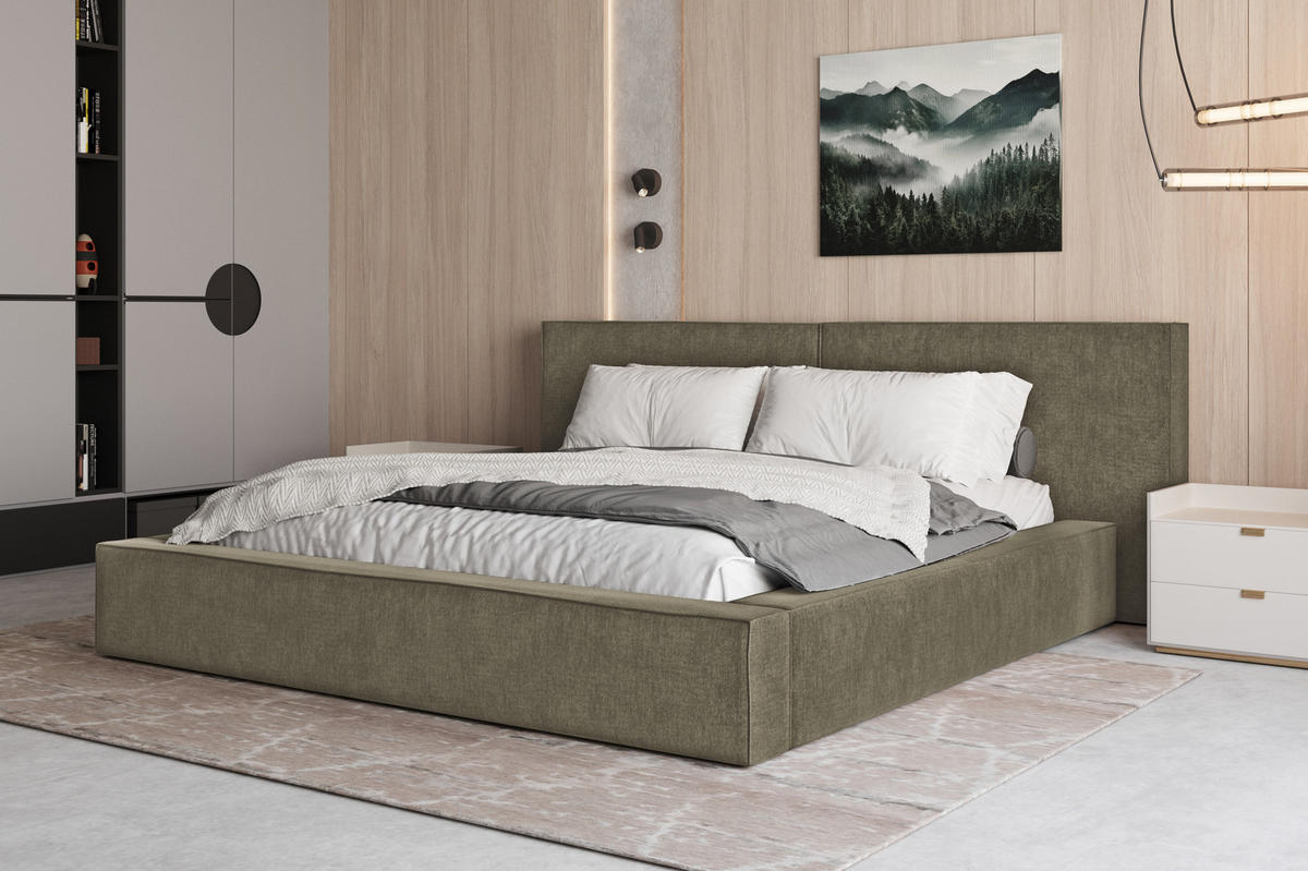 POLSTERBETT 06 140x200 cm – Tresor - Bett mit Bettkasten, Metall-Lattenrost - Olivgrün, Holz (140/200cm) - ROYAL24_MARKT