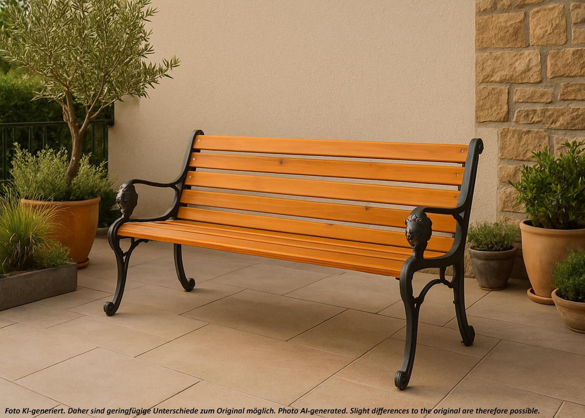 GARTENBANK Schwarz, Teak Dekor - Schwarz/Teakfarben, Holz (164/78/35cm) - MCW