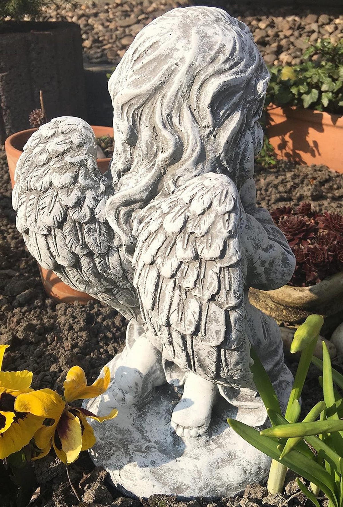 STEINFIGUR Engel kniend, massiver Steinguss, Frostfest - Grau, Stein (22/32/22cm) - stoneandstyle