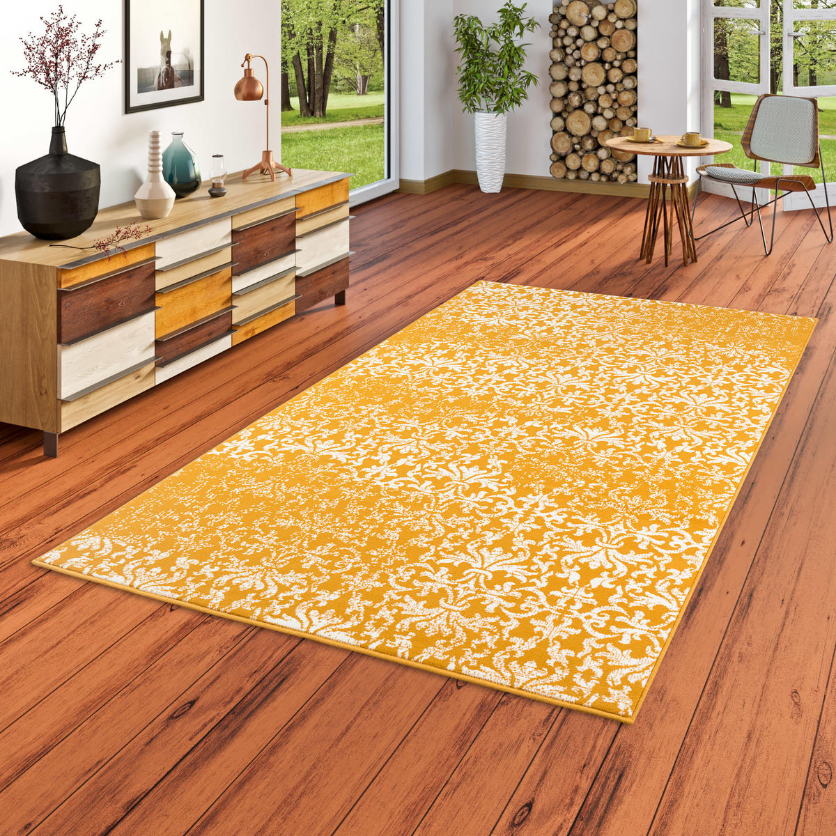 DESIGNER KURZFLOR TEPPICH MODERNE MUSTER - Gelb, Textil (120/170cm) - Pergamon