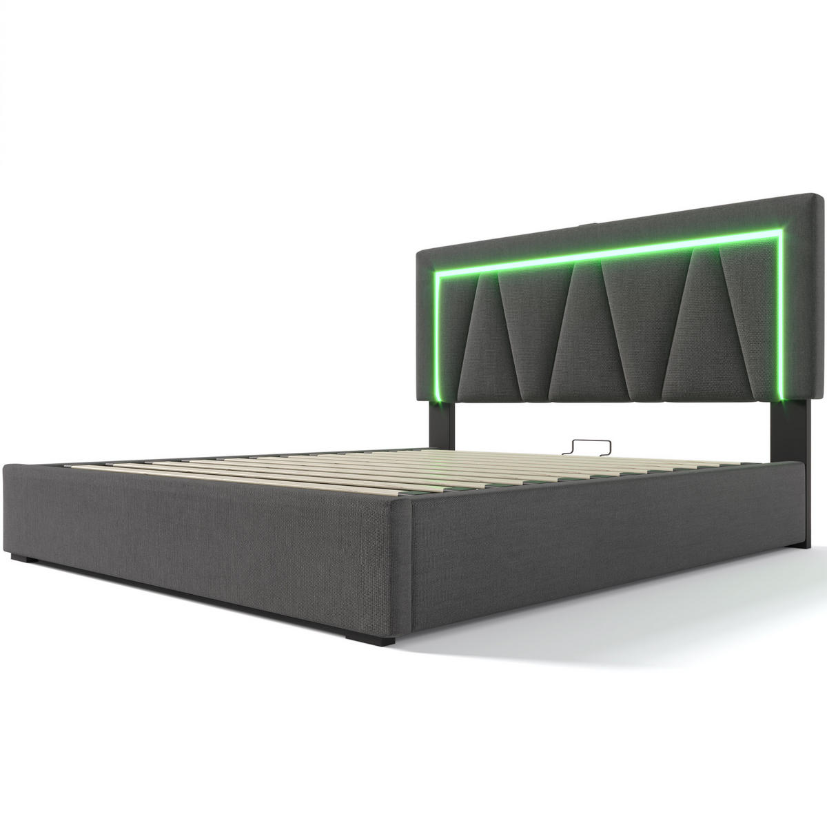 OBLAZINJENA lanena postelja 140/200 cm z LED osvetlitvijo, USB in USB-C priključkom ter shrambo, Siva - siva, tekstil (140/200cm) - Redom