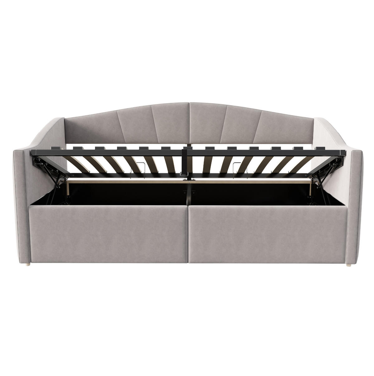 POLSTERBETT Schlafsofa 90/200 cm aus Samt mit hydraulischem Stauraum und Armlehnen Hellgrau - Hellgrau, Textil (90/200cm) - Modenvie