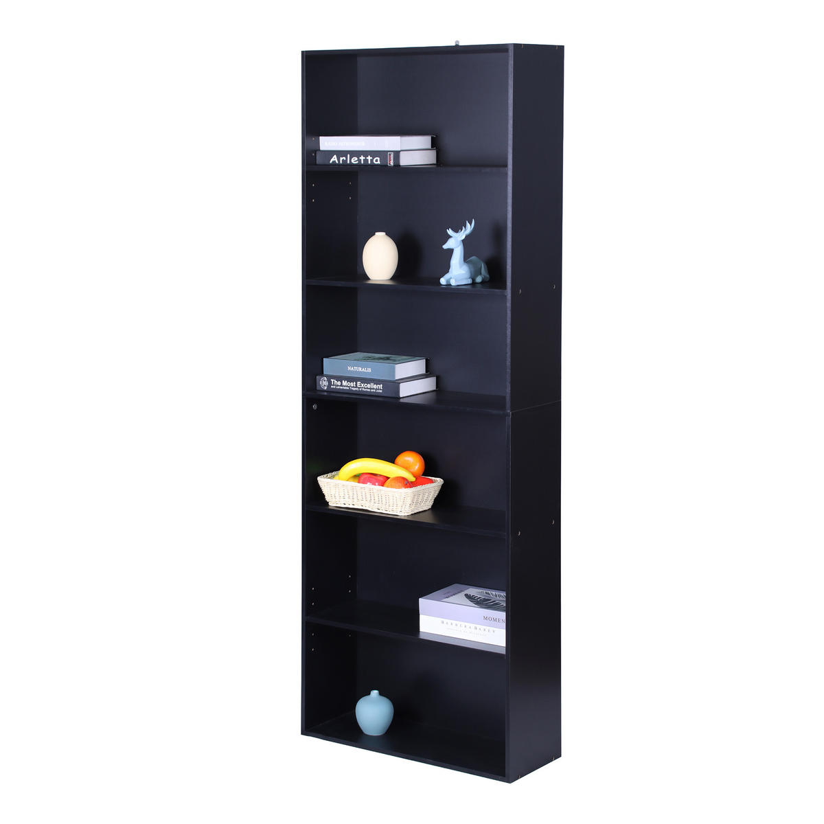 BÜCHERREGAL - Schwarz, Holzwerkstoff (60/178.5/24cm) - Relaxdays