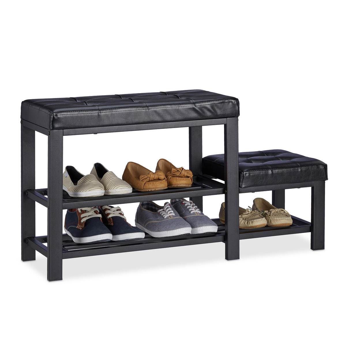 SCHUHBANK - Schwarz, Holzwerkstoff/Textil (90.5/50/30.5cm) - Relaxdays