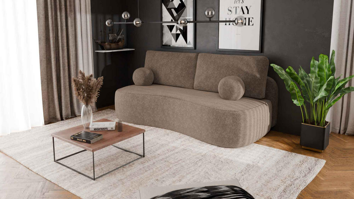 BETTSOFA SANDRO Beige Bucle-Stoff mit Schlaffunktion - Beige, Textil (101/93/207cm) - MASSENO