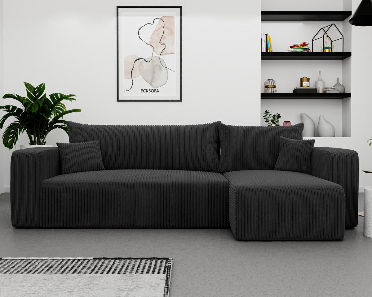 ECKSOFA Schwarz Cord-Stoff mit Bettkasten - Schwarz, Textil (248/145cm) - Idohome