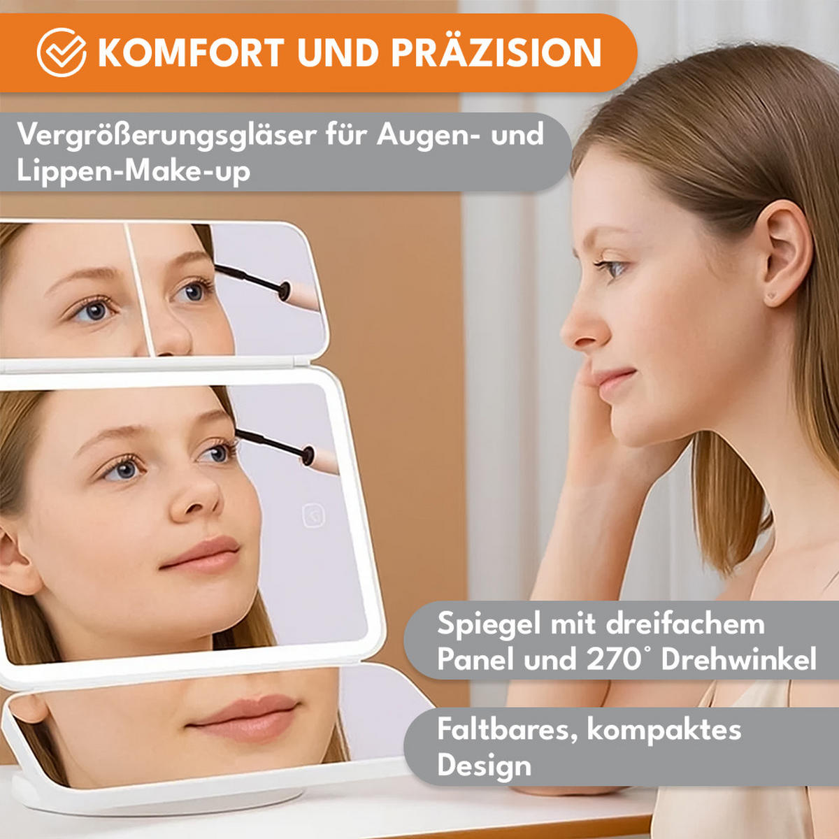 SCHMINKSPIEGEL - Weiß, Glas (17.5/24/24cm) - KRUMAD