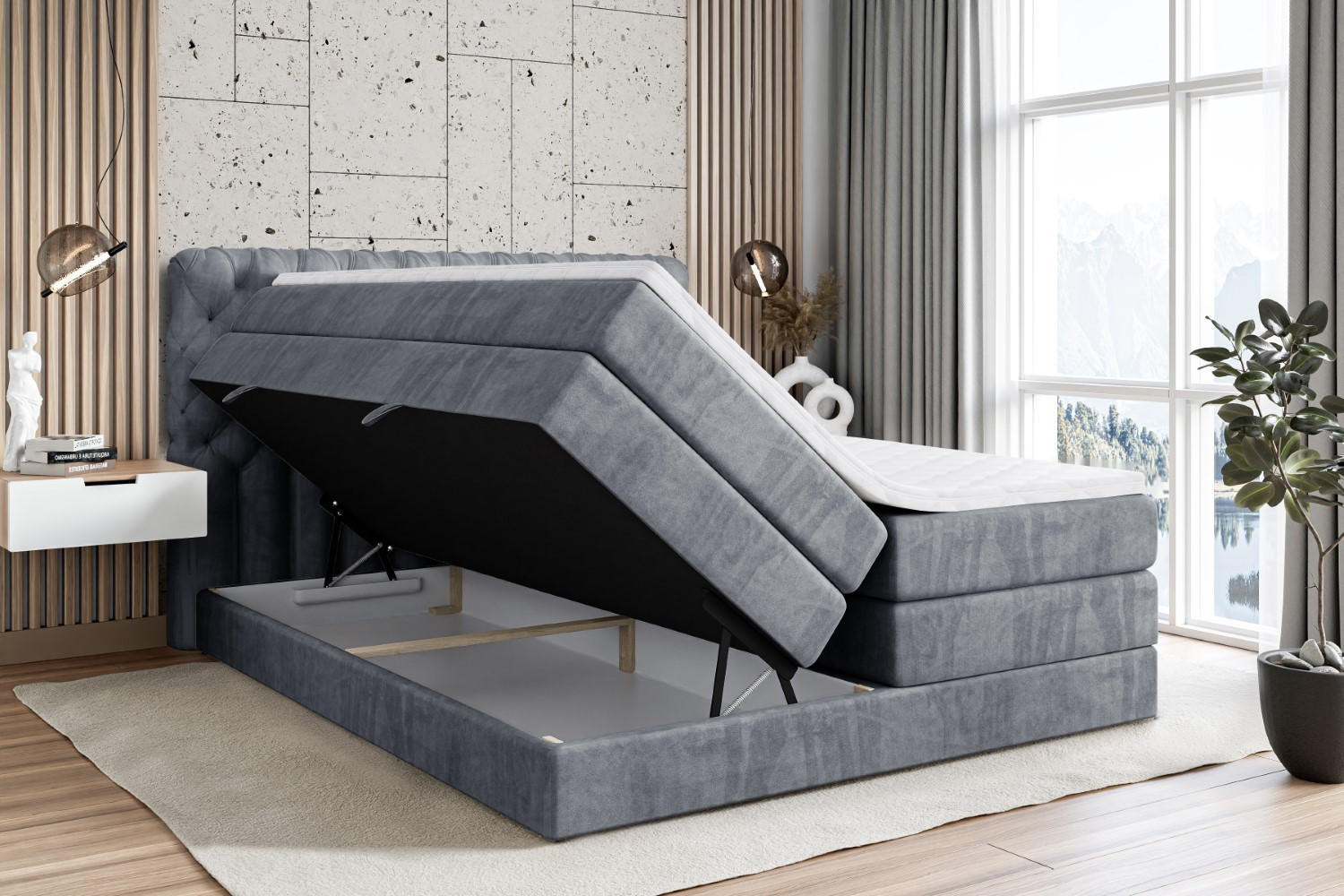 Thumbnail - Altdecor Boxspringbett, Grau, Holzwerkstoff, Höhe ca. 20 cm, 160x200 cm, Schlafzimmer, Betten, Boxspringbetten