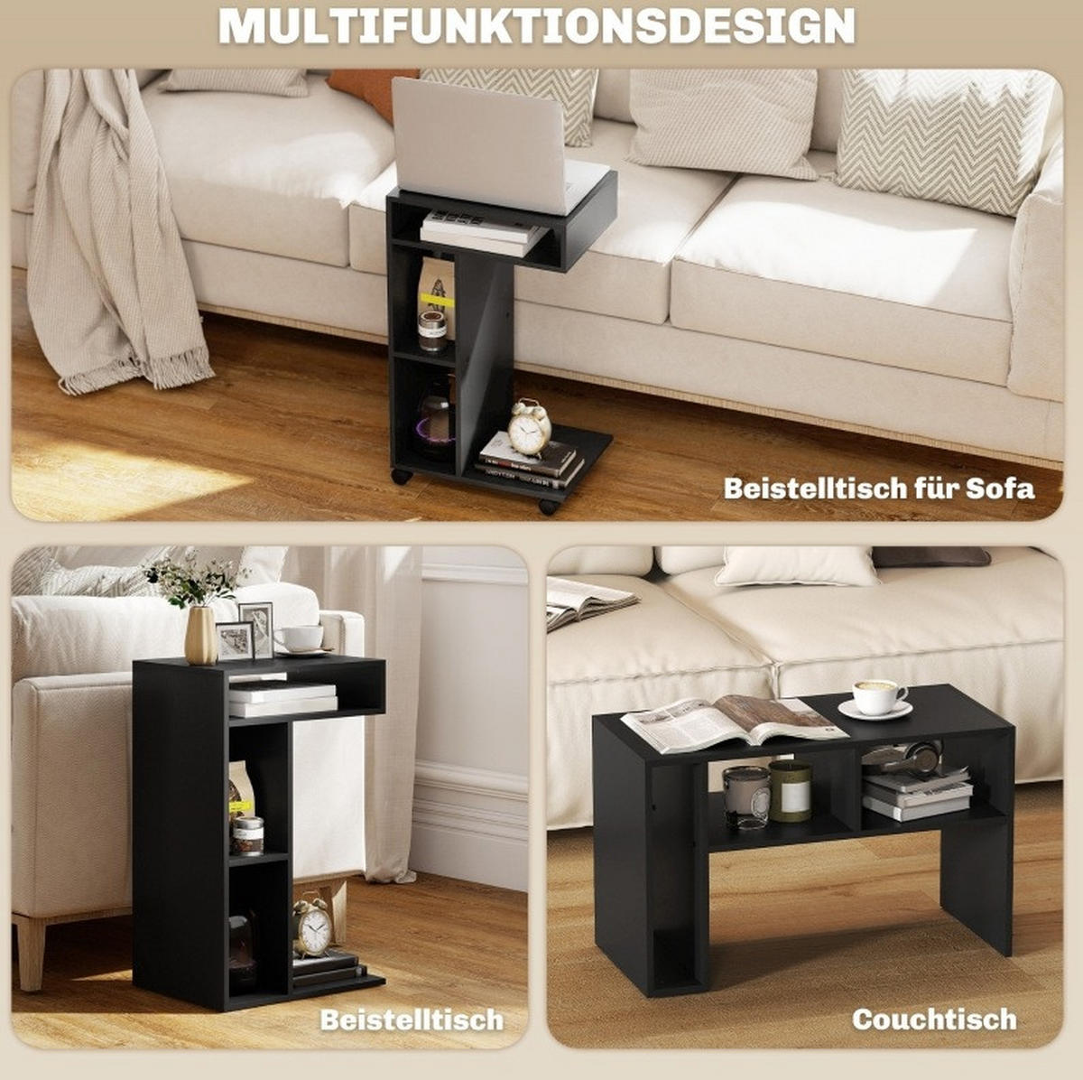 BEISTELLTISCH 40/69/30 cm Schwarz aus Holz mit Rollen - Schwarz, Holz (40/30/69cm) - OKMYHOME