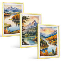 BILDER SET 3er Set - 40x60 cm Goldrahmen - Berglandschaften mit einem Fluss - Goldfarben, Kunststoff (40/60cm) - TULUP