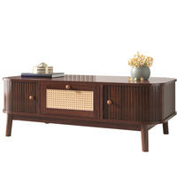 COUCHTISCH mit Schubladen und Schiebetüren 110 x 55 cm MDF Natural - Braun, Holz (110/55/38.5cm) - Meubliv