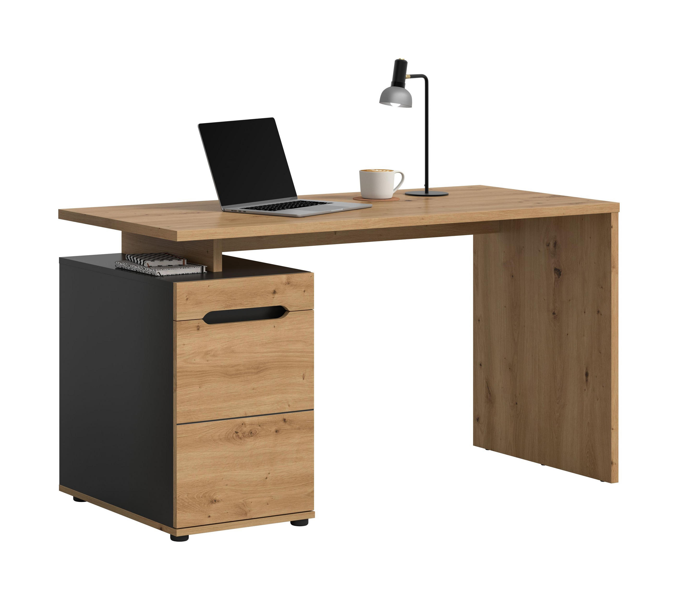 SCHREIBTISCH Nova (B/H/T: ca. 140/75/60 cm) in Basalt grau/Artisan Nachbildung - Grau, Holzwerkstoff (60/140/75cm)