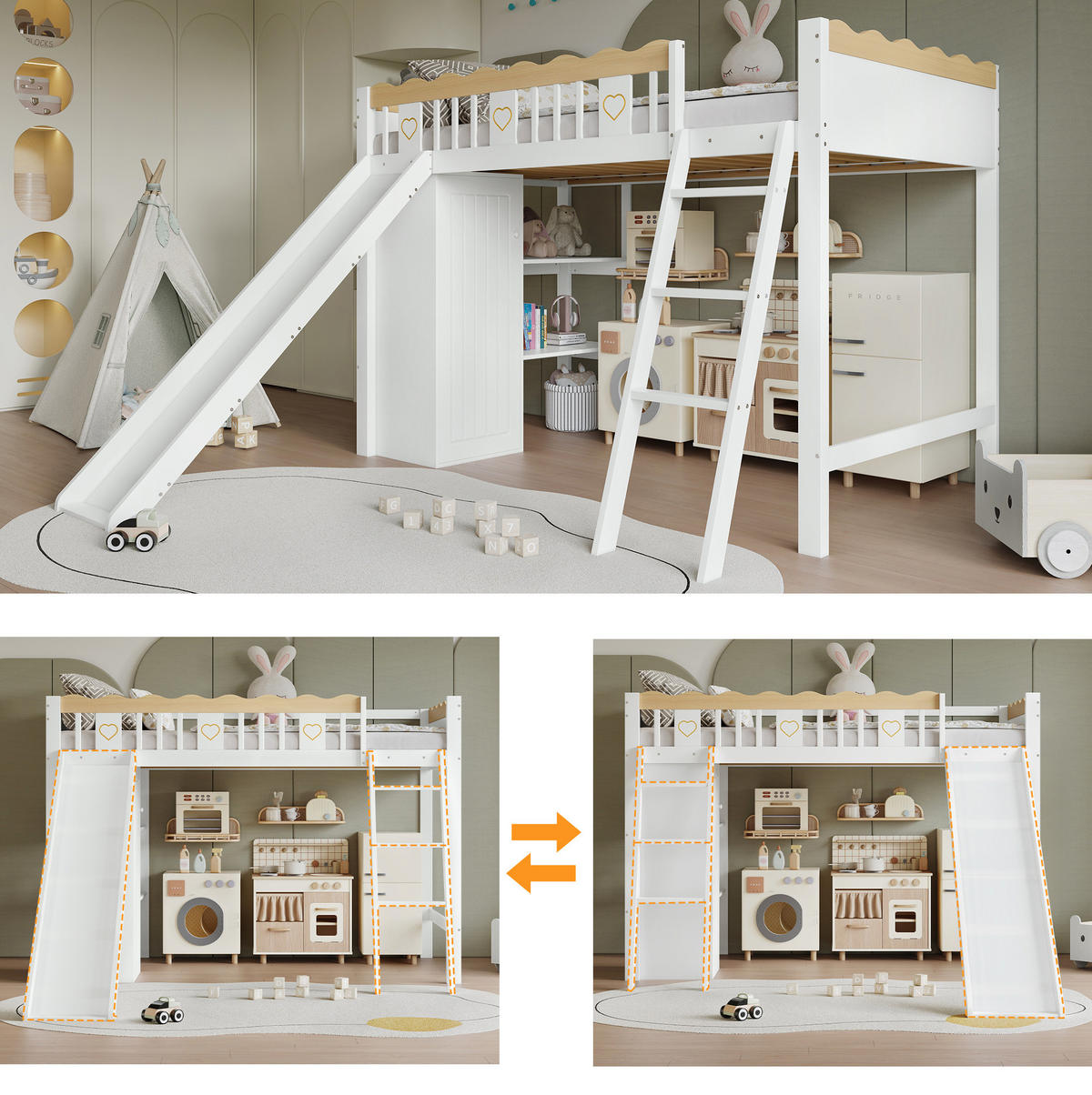 HOCHBETT 90/200 cm Weiß/Natur aus Massivholz und MDF mit Rutsche - Weiß, Holz (90/200cm) - OKMYHOME