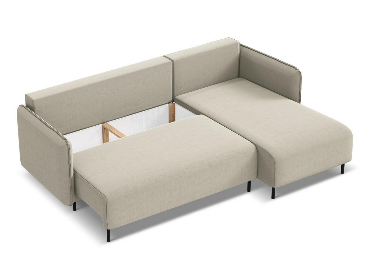 WOHNLANDSCHAFT Samt Stoff Creme - Perlmutt/Creme, Kunststoff/Textil (340/82/149cm) - Makamii