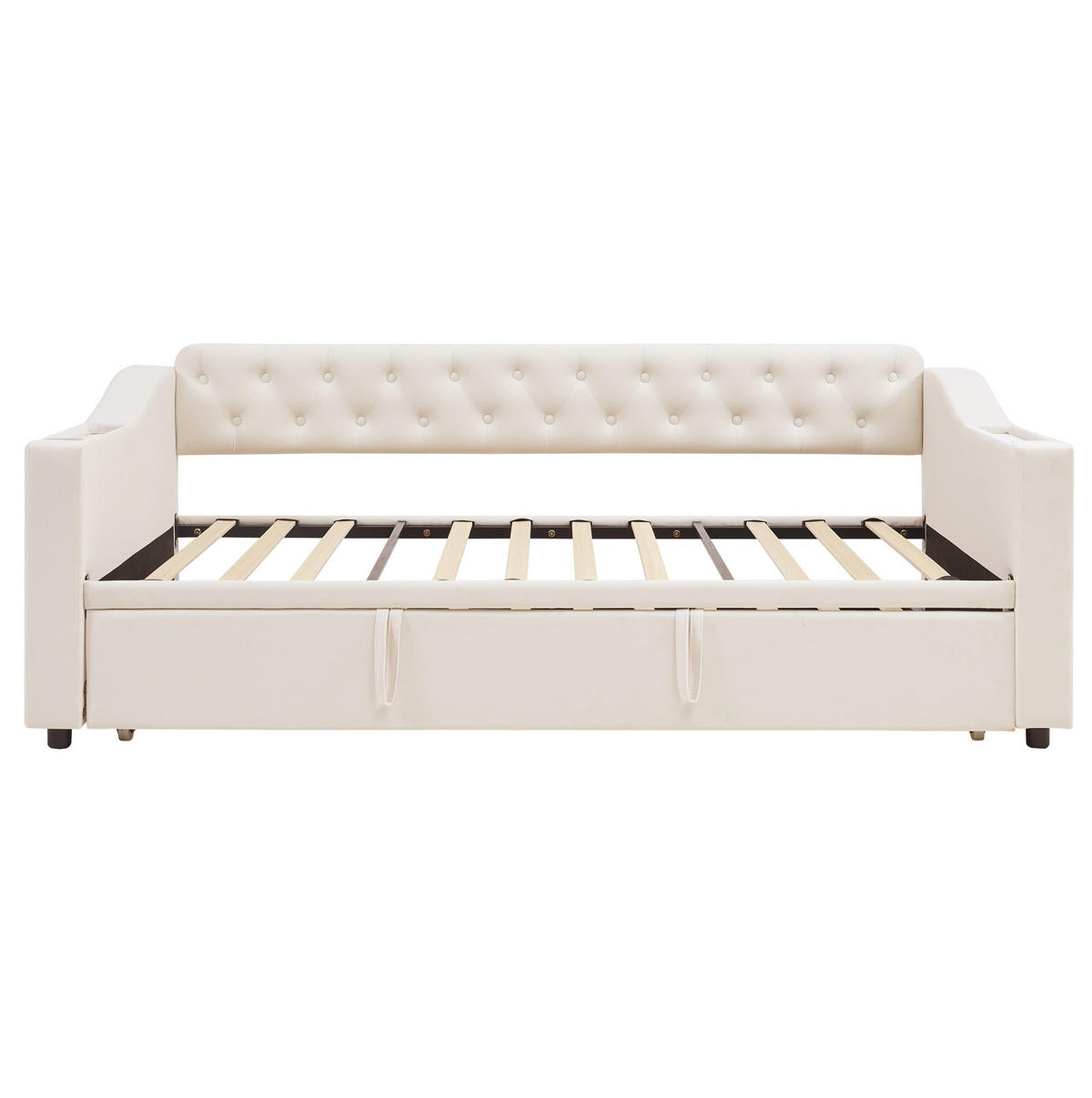 SCHLAFSOFA aus Samt 90x190 cm Beige ausziehbar auf 180x190 cm mit Stauraum und USB-Anschluss - Beige, Textil (90/180cm) - IVMEU