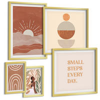 BILDER SET 5er Set - 50x50 cm & 20x30 cm & 40x60 cm Goldrahmen - Ein entspannter Buddha am Strand - Goldfarben, Kunststoff (40/60cm) - TULUP