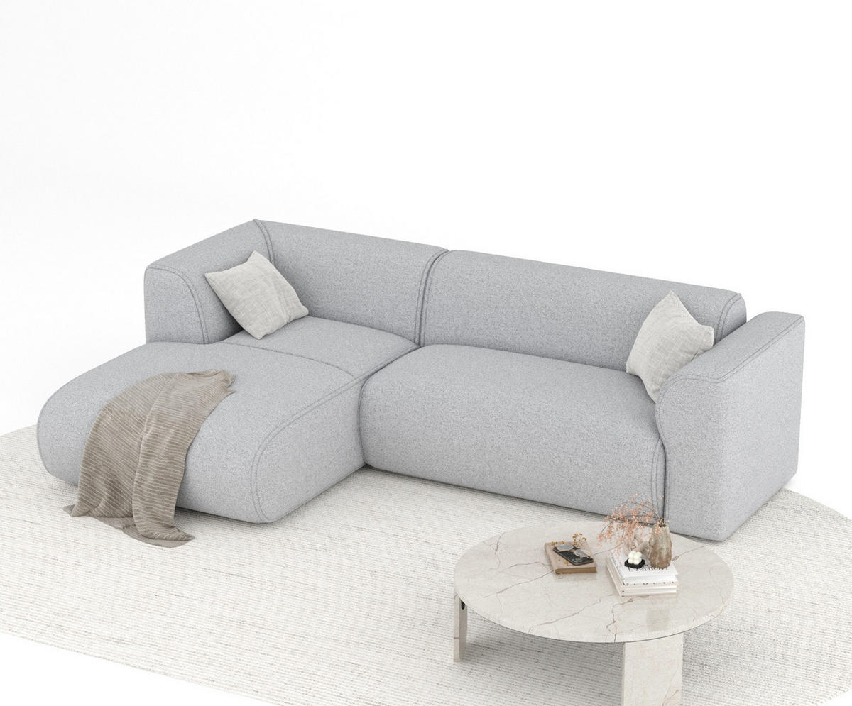 ECKSOFA Melani Hellgrau Webstoff - Hellgrau/Schwarz, Holz/Holzwerkstoff (253/153cm) - Maison de Reve