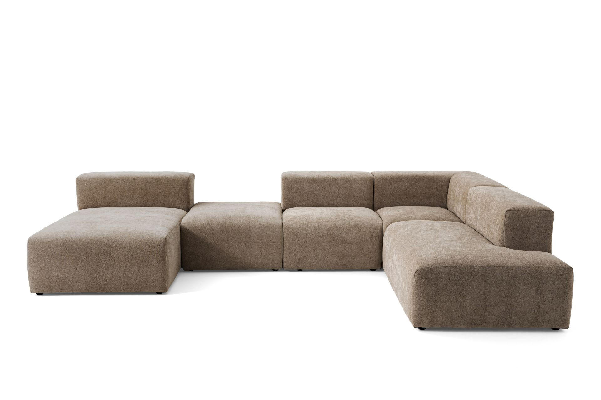 5-SITZER modulares Wohnlandschaft U XXL HEAVEN SET 6 Rechts, Breite 375 cm Webstoff Braun - Schwarz/Braun, Holz/Kunststoff (245/73/375cm) - Muffo