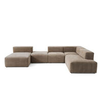 5-SITZER modulares Wohnlandschaft U XXL HEAVEN SET 6 Rechts, Breite 375 cm Webstoff Braun - Schwarz/Braun, Holz/Kunststoff (245/73/375cm) - Muffo