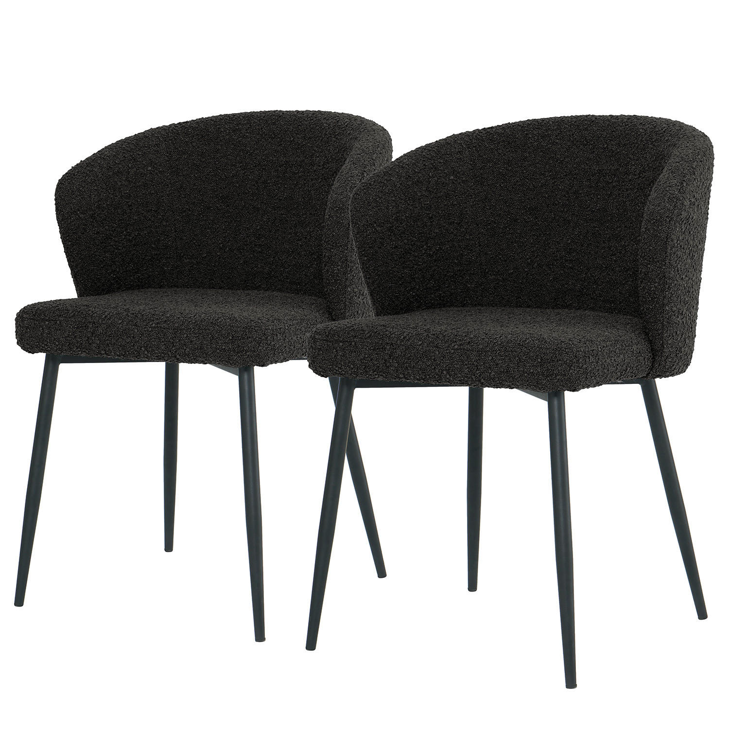 POLSTERSTUHL - 2er-Set - Bouclé / Eisen - Schwarz, Textil/Metall (57/80/60cm) - home24