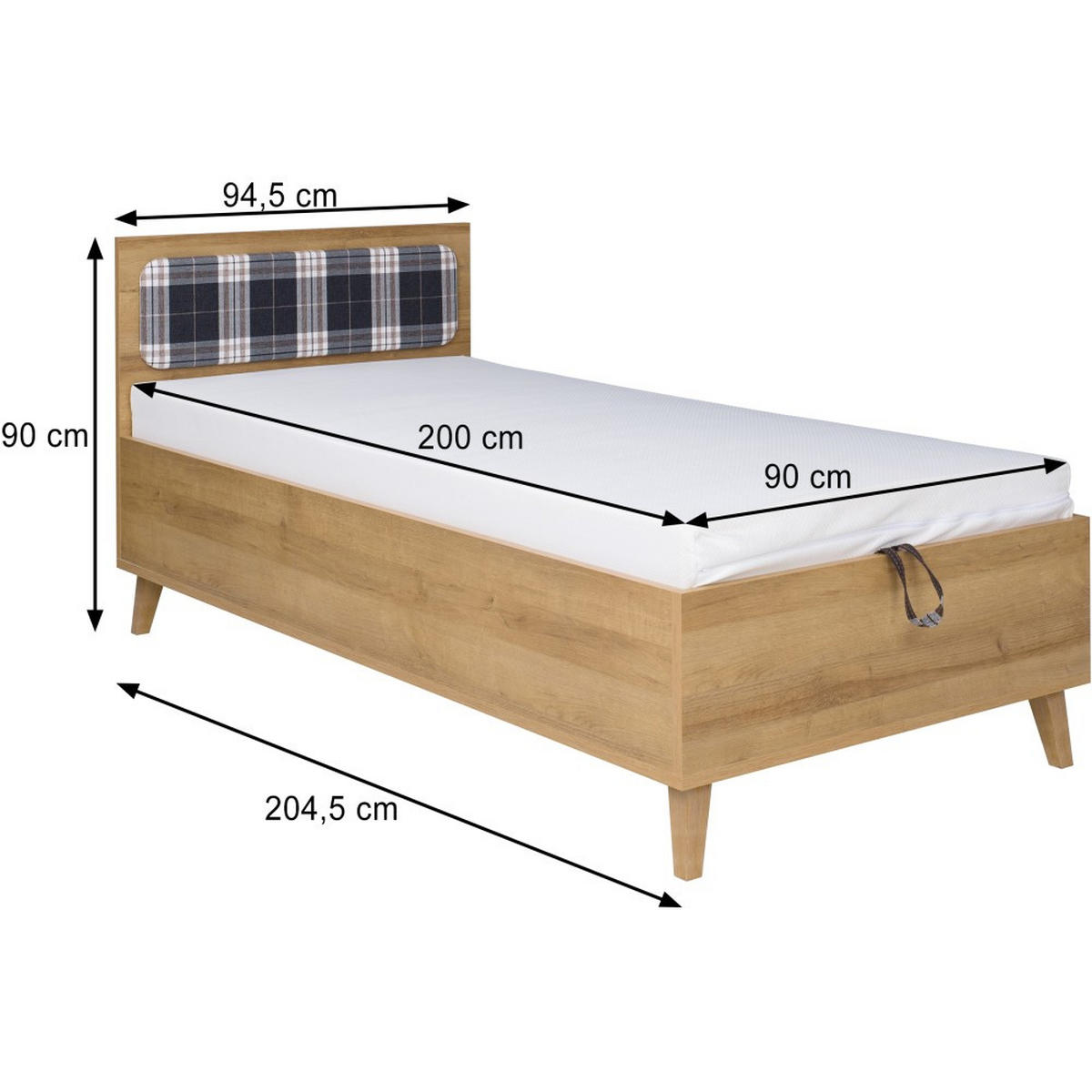 JUGENDBETT Moreno mit Bettkasten 90×200, Eiche gold/mattweiß/graphit - Eichefarben/Graphitfarben, Holzwerkstoff/Kunststoff - Beautysofa