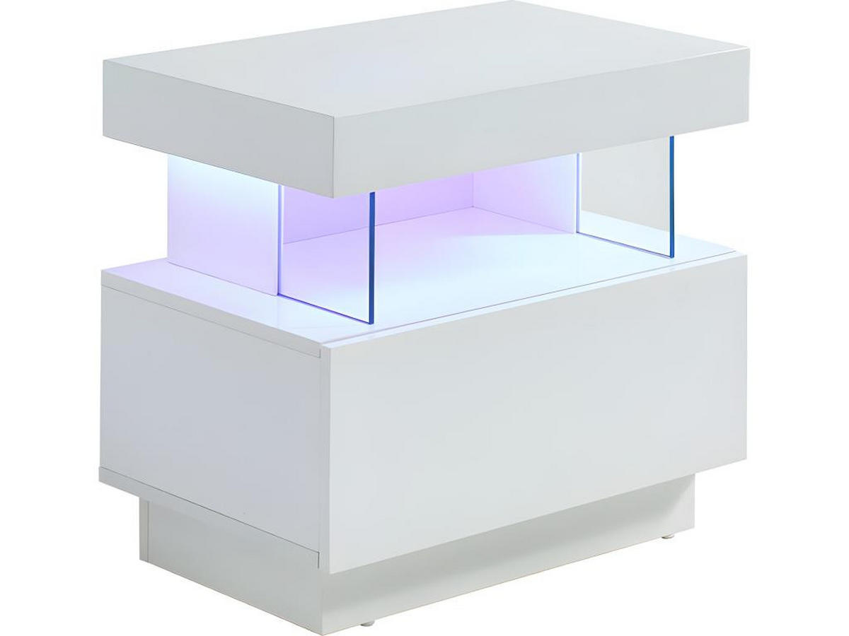 2ER-SET Nachttische mit 1 Schublade & 1 Ablage + LEDs - MDF - Weiß lackiert - FABIO II - Weiß, Holz (39/52/57cm) - Vente-Unique