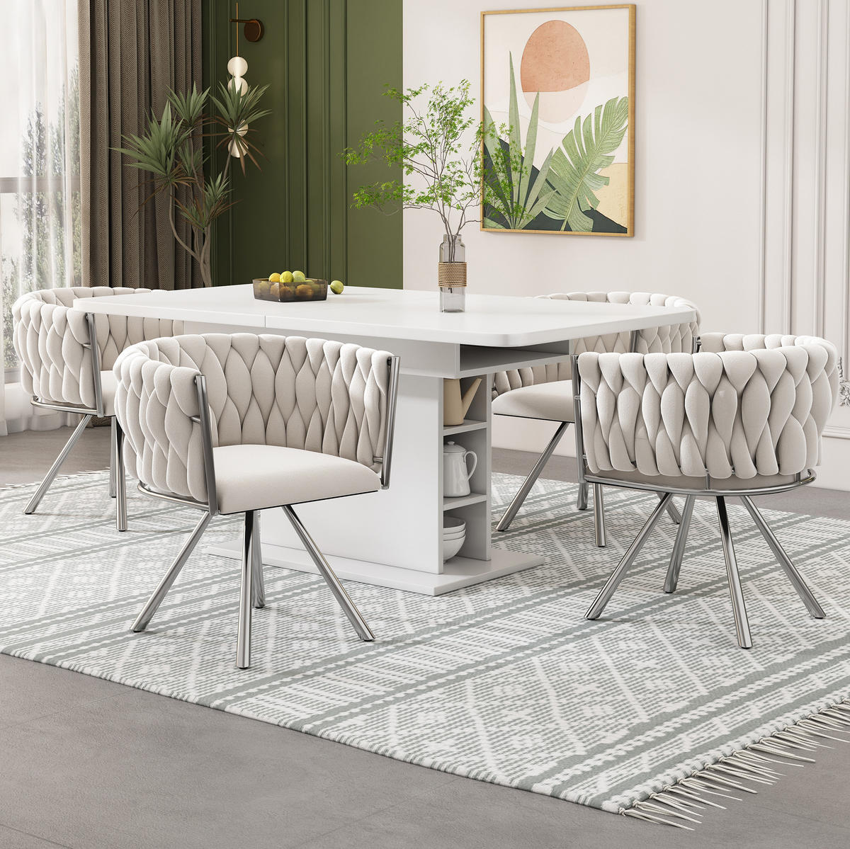 ESSZIMMERSTUHL 4er-Set drehbar Samt Beige Silber - Beige, Metall (54/72/59.2cm) - Meubliv