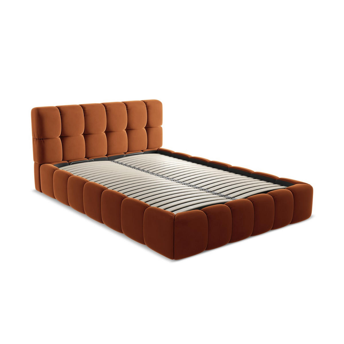 POLSTERBETT mit Bettkasten und Lattenrost 160x228 Orange - Terracotta/Schwarz, Kunststoff/Textil (140/200cm) - LaMiaSofa