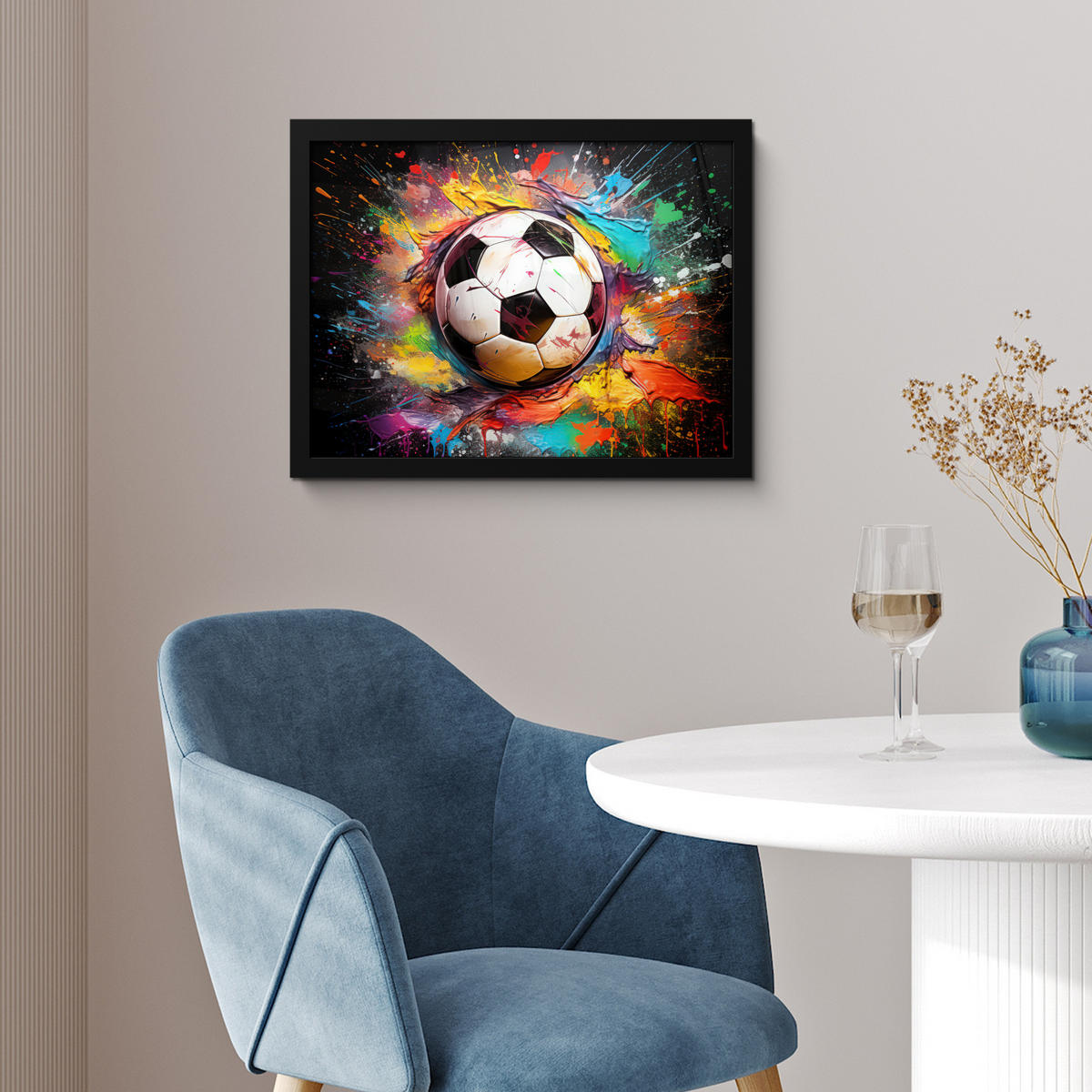 POSTER MIT RAHMEN Fußball - Farbe - Farben - Schwarz - Weiß 40x30 cm - Weiß, Papier (40/30cm) - MuchoWow