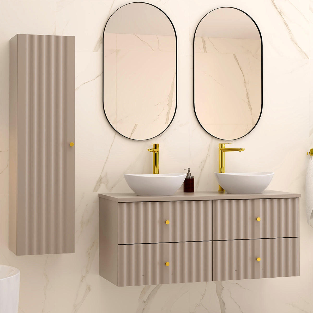 BADMÖBEL 120.6cm Izae 2er-Set Kaschmir - Beige, Holzwerkstoff (120.6/52.2/46.5cm) - Petits-meubles