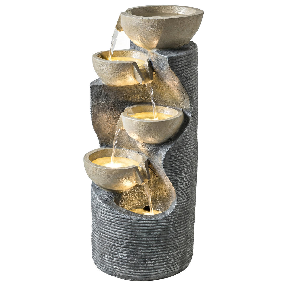 SPRINGBRUNNEN DE-10229 5-stufig mit LED, verstellbar Steinoptik - Grau, Kunststoff (33/31/80cm) - ComfortXL