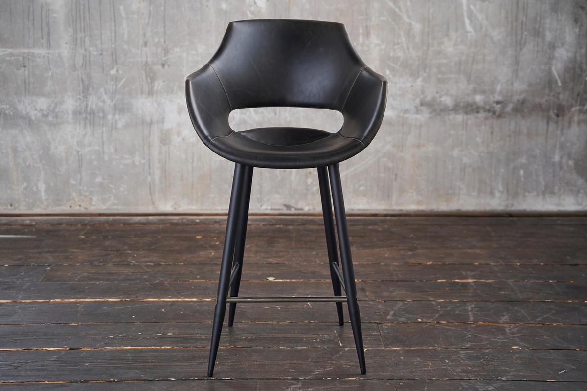 BARHOCKER ZAJA Schwarz Kunstleder - Schwarz, Leder (57/114/59cm) - KAWOLA